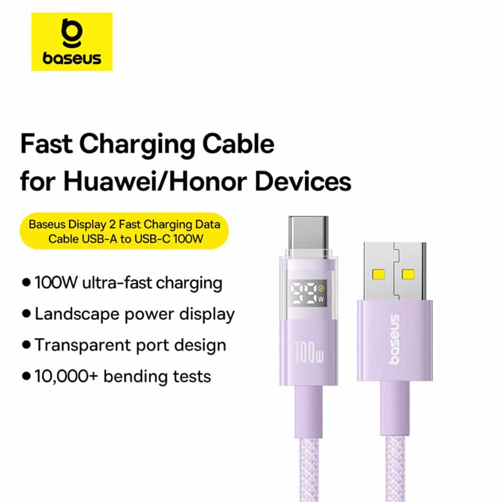 Baseus - Data Καλώδιο Display 2 (P10382701511-00) - Γρήγορη Φόρτιση, USB σε Type-C, Ψηφιακή Οθόνη, 100W, 1m - Nebula Purple - Image 7