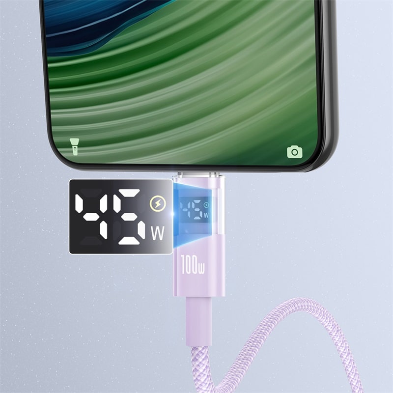 Baseus - Data Καλώδιο Display 2 (P10382701511-00) - Γρήγορη Φόρτιση, USB σε Type-C, Ψηφιακή Οθόνη, 100W, 1m - Nebula Purple - Image 8