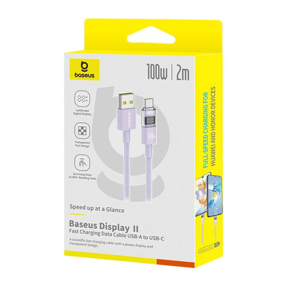 Baseus - Data Καλώδιο Display 2 (P10382701511-01) - Γρήγορη Φόρτιση, USB σε Type-C, Ψηφιακή Οθόνη, 100W, 2m - Nebula Purple - Image 7