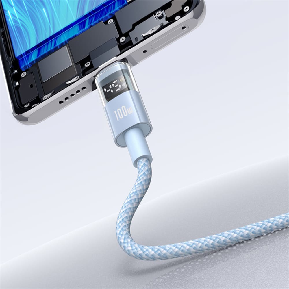 Baseus - Data Καλώδιο Display 2 (P10382701311-00) - Γρήγορη Φόρτιση, USB σε Type-C, Ψηφιακή Οθόνη, 100W, 1m - Galaxy Blue - Image 7