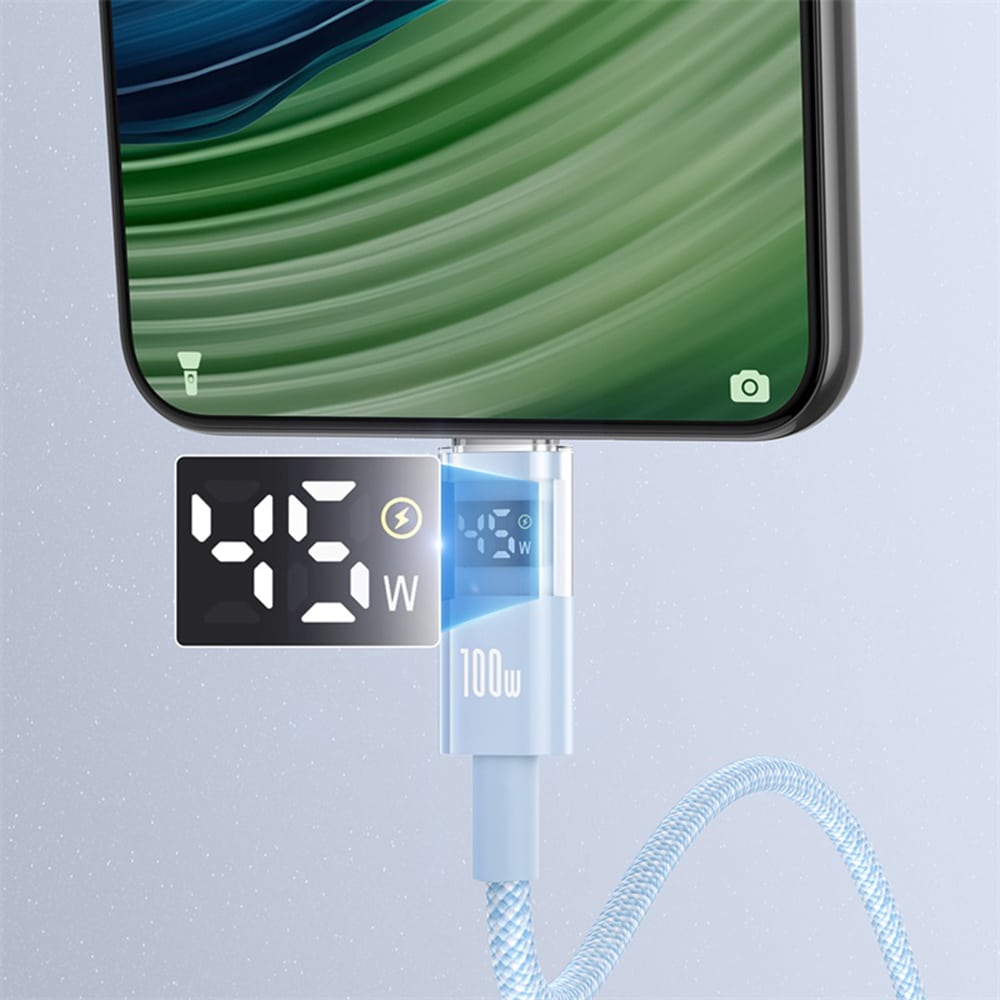 Baseus - Data Καλώδιο Display 2 (P10382701311-00) - Γρήγορη Φόρτιση, USB σε Type-C, Ψηφιακή Οθόνη, 100W, 1m - Galaxy Blue - Image 9
