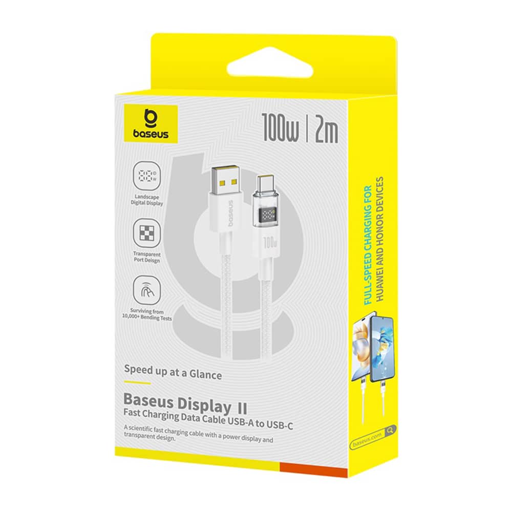 Baseus - Data Καλώδιο Display 2 (P10382701211-01) - Γρήγορη Φόρτιση, USB σε Type-C, Ψηφιακή Οθόνη, 100W, 2m - Moon White - Image 7
