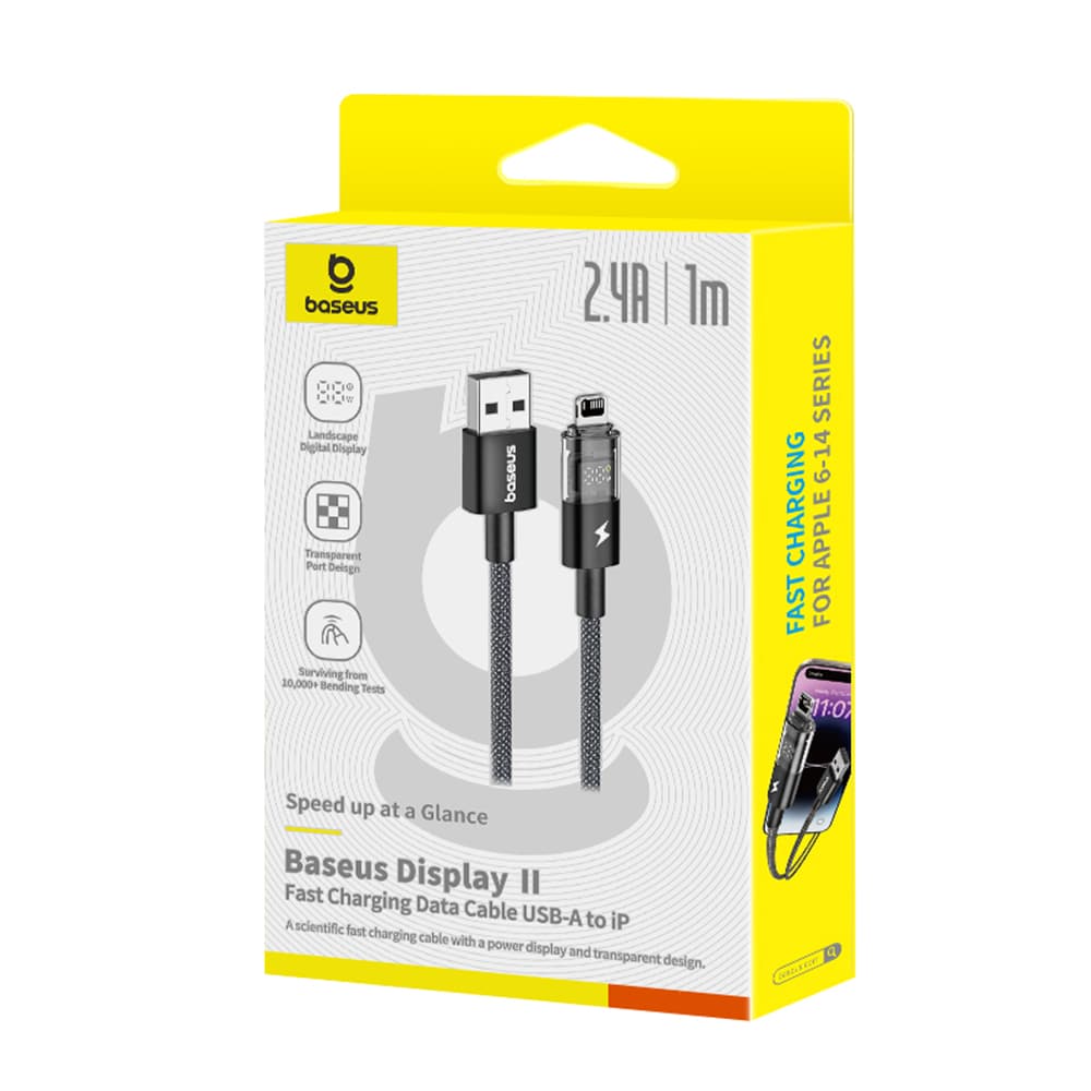 Baseus - Data Καλώδιο Display 2 (P10382700121-00) - USB to Lightning, Γρήγορη Φόρτιση, Ψηφιακή Οθόνη, 2.4A, 1m - Cosmic Black - Image 9