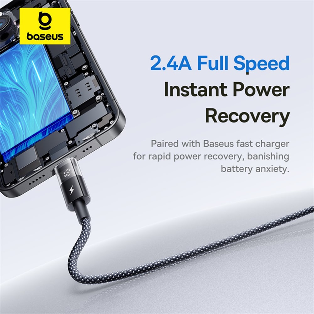 Baseus - Data Καλώδιο Display 2 (P10382700121-00) - USB to Lightning, Γρήγορη Φόρτιση, Ψηφιακή Οθόνη, 2.4A, 1m - Cosmic Black - Image 7