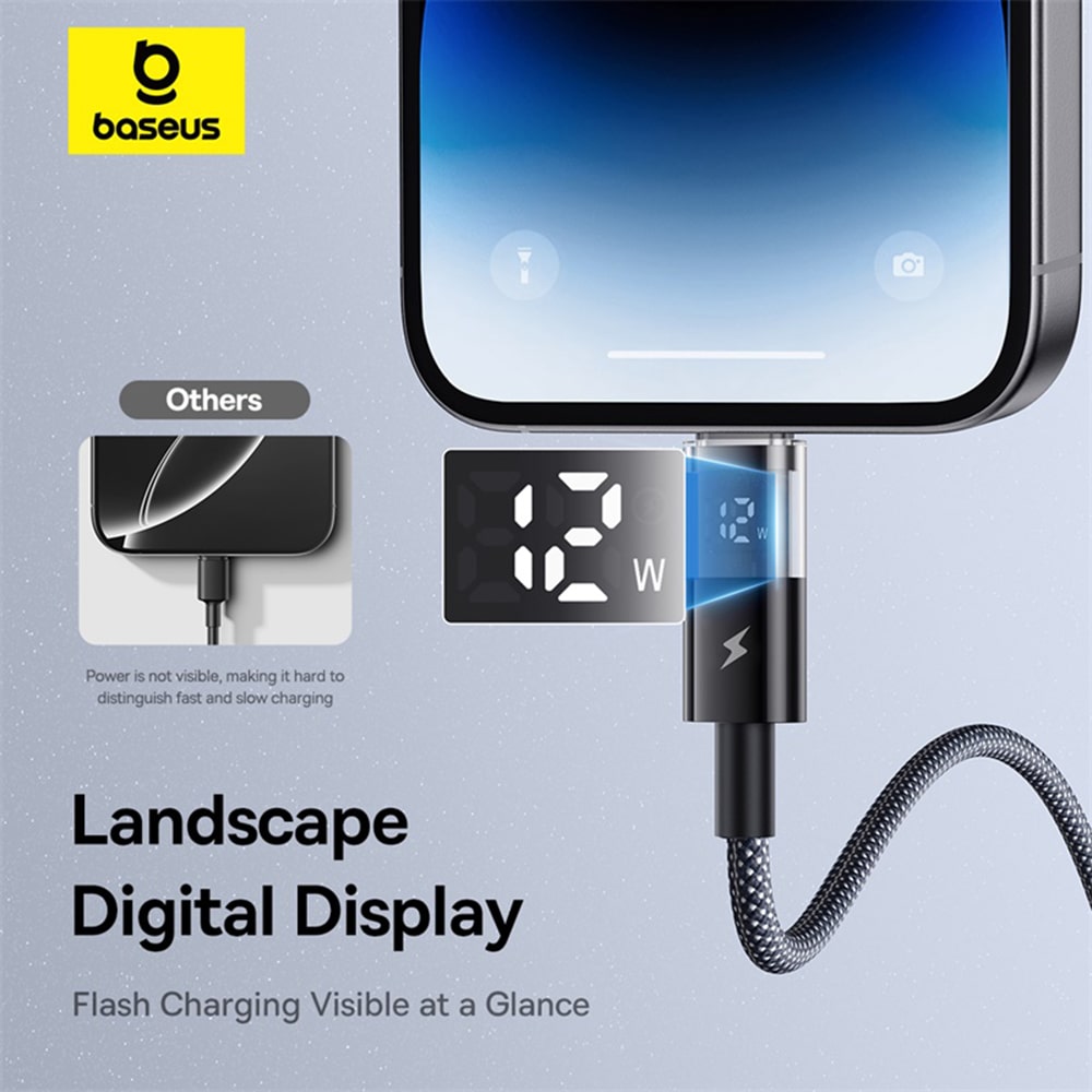Baseus - Data Καλώδιο Display 2 (P10382700121-00) - USB to Lightning, Γρήγορη Φόρτιση, Ψηφιακή Οθόνη, 2.4A, 1m - Cosmic Black - Image 6