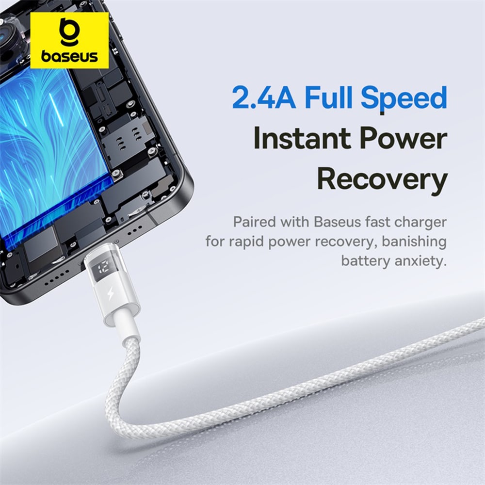 Baseus - Data Καλώδιο Display 2 (P10382700211-00) - USB to Lightning, Γρήγορη Φόρτιση, Ψηφιακή Οθόνη, 2.4A, 1m - Moon White - Image 4