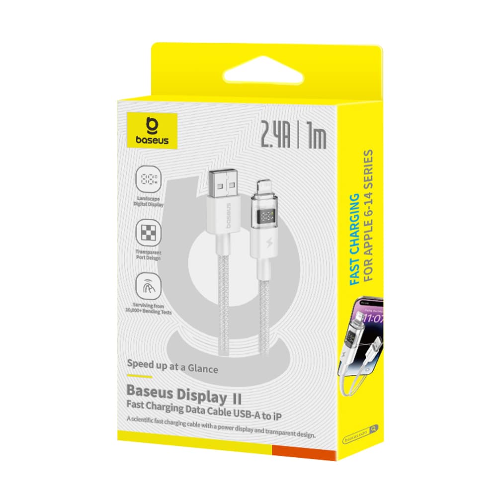 Baseus - Data Καλώδιο Display 2 (P10382700211-00) - USB to Lightning, Γρήγορη Φόρτιση, Ψηφιακή Οθόνη, 2.4A, 1m - Moon White - Image 9