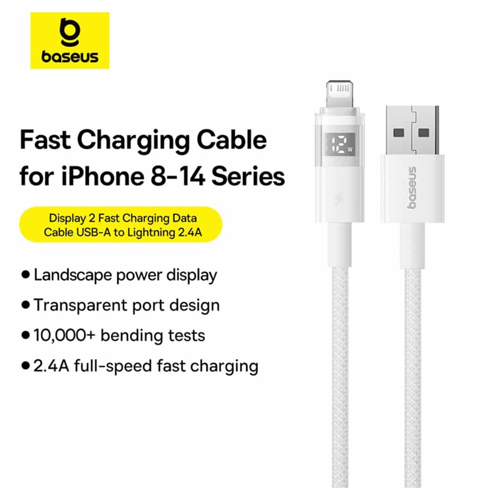 Baseus - Data Καλώδιο Display 2 (P10382700211-01) - USB to Lightning, Γρήγορη Φόρτιση, Ψηφιακή Οθόνη, 2.4A, 2m - Moon White - Image 4