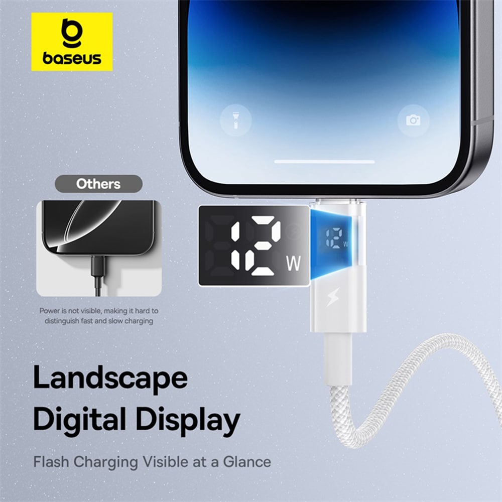 Baseus - Data Καλώδιο Display 2 (P10382700211-01) - USB to Lightning, Γρήγορη Φόρτιση, Ψηφιακή Οθόνη, 2.4A, 2m - Moon White - Image 7