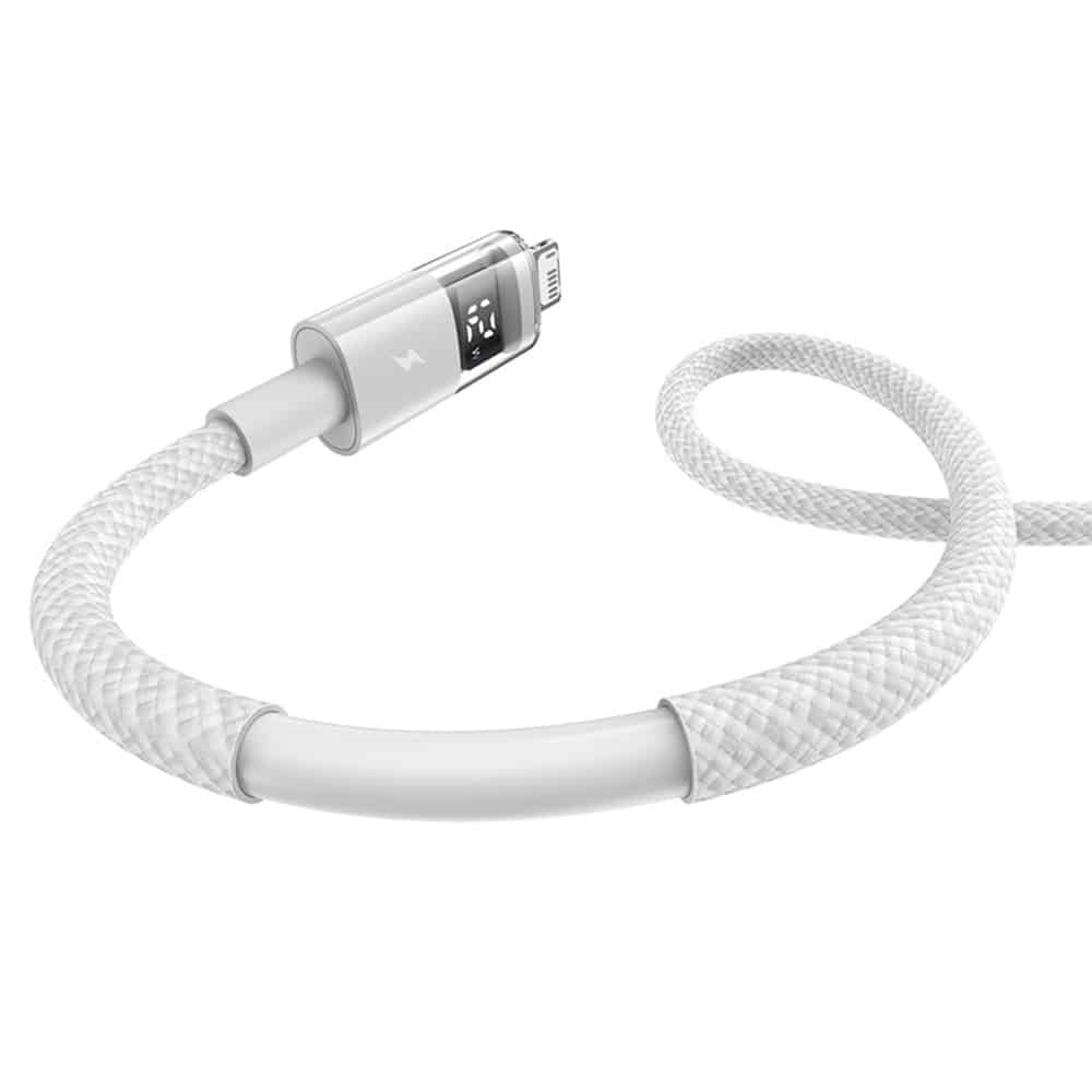 Baseus - Data Καλώδιο Display 2 (P10382700211-01) - USB to Lightning, Γρήγορη Φόρτιση, Ψηφιακή Οθόνη, 2.4A, 2m - Moon White - Image 3