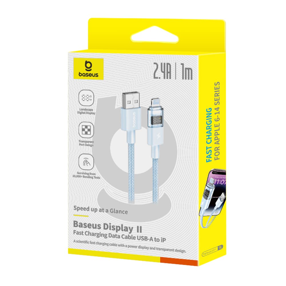 Baseus - Data Καλώδιο Display 2 (P10382700311-00) - USB to Lightning, Γρήγορη Φόρτιση, Ψηφιακή Οθόνη, 2.4A, 1m - Galaxy Blue - Image 6