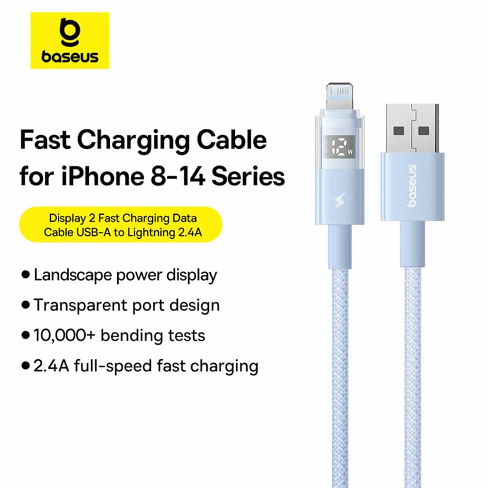 Baseus - Data Καλώδιο Display 2 (P10382700311-00) - USB to Lightning, Γρήγορη Φόρτιση, Ψηφιακή Οθόνη, 2.4A, 1m - Galaxy Blue - Image 4