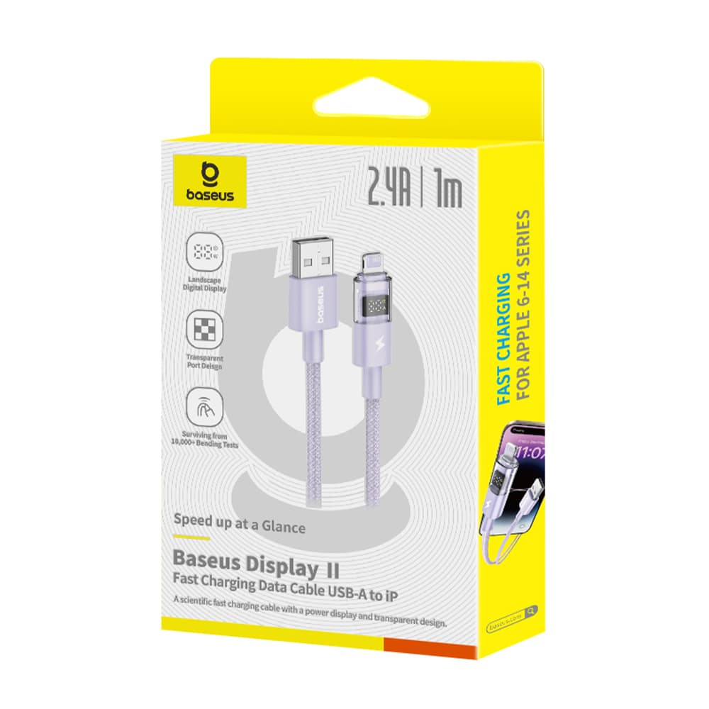 Baseus - Data Καλώδιο Display 2 (P10382700511-00) - USB to Lightning, Γρήγορη Φόρτιση, Ψηφιακή Οθόνη, 2.4A, 1m - Nebula Purple - Image 7