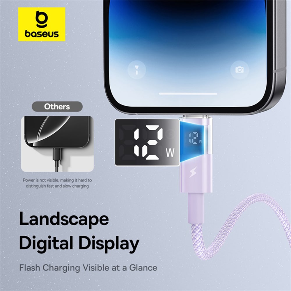 Baseus - Data Καλώδιο Display 2 (P10382700511-00) - USB to Lightning, Γρήγορη Φόρτιση, Ψηφιακή Οθόνη, 2.4A, 1m - Nebula Purple - Image 4
