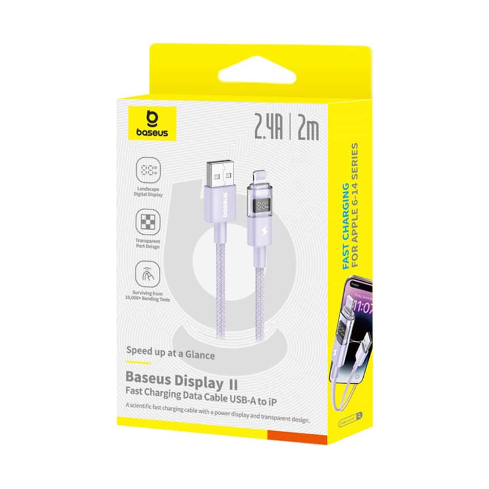 Baseus - Data Καλώδιο Display 2 (P10382700511-01) - USB to Lightning, Γρήγορη Φόρτιση, Ψηφιακή Οθόνη, 2.4A, 2m - Nebula Purple - Image 7