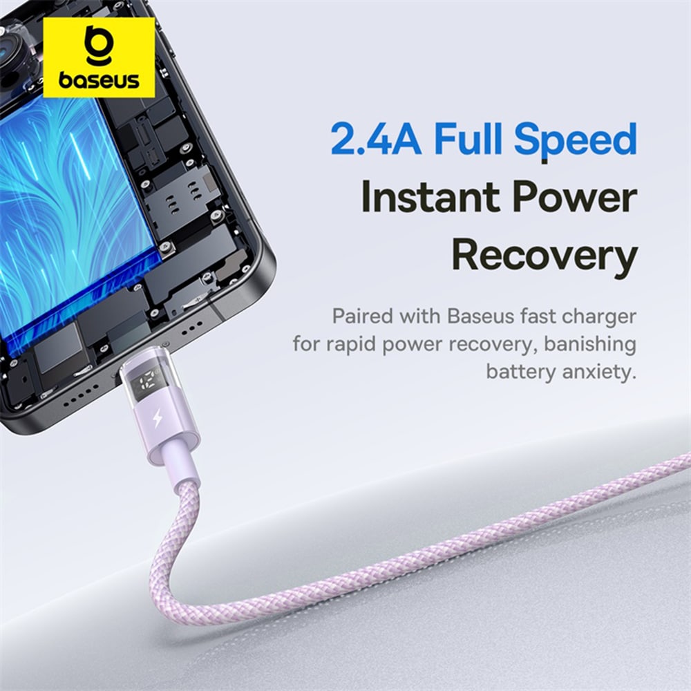 Baseus - Data Καλώδιο Display 2 (P10382700511-01) - USB to Lightning, Γρήγορη Φόρτιση, Ψηφιακή Οθόνη, 2.4A, 2m - Nebula Purple - Image 6