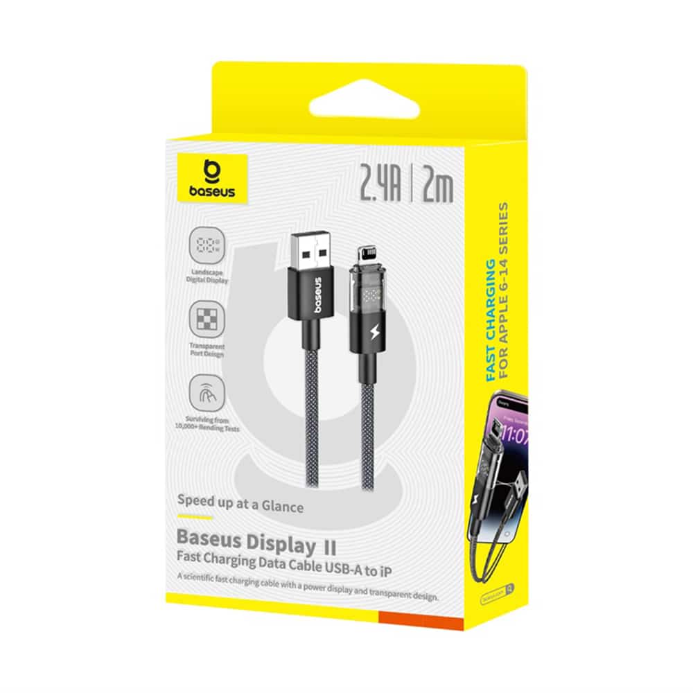 Baseus - Data Καλώδιο Display 2 (P10382700121-01) - USB to Lightning, Γρήγορη Φόρτιση, Ψηφιακή Οθόνη, 2.4A, 2m - Κοσμικό Μαύρο - Image 7