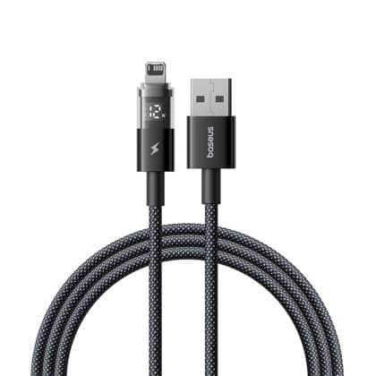 Baseus - Data Καλώδιο Display 2 (P10382700121-01) - USB to Lightning, Γρήγορη Φόρτιση, Ψηφιακή Οθόνη, 2.4A, 2m - Κοσμικό Μαύρο