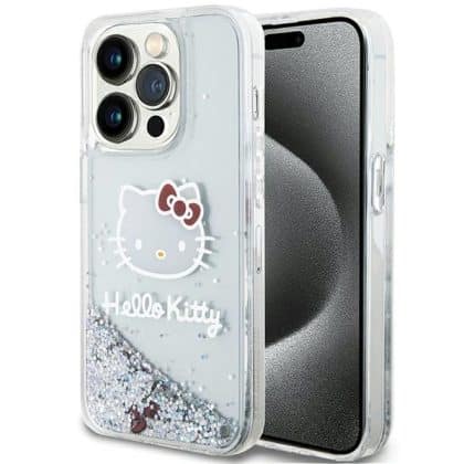 Hello Kitty Liquid Glitter Charms Kitty Head - θήκη για Apple iPhone 15 Pro - Ασημί
