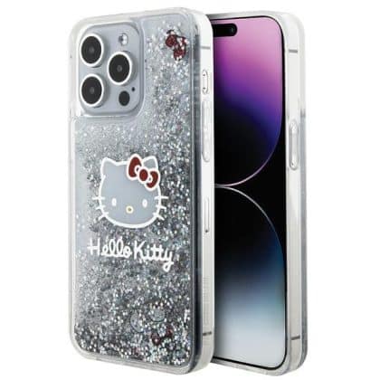 Hello Kitty Liquid Glitter Charms Kitty Head - θήκη για Apple iPhone 15 Pro Max - Ασημί