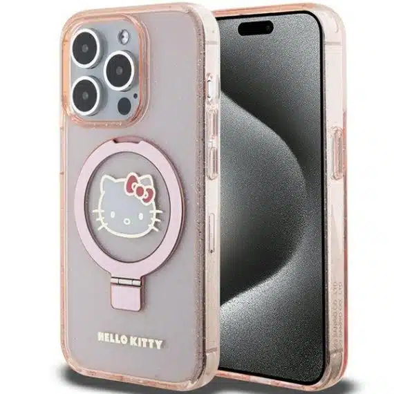 Hello Kitty - Ring Stand Glitter Electrop Logo MagSafe - Apple iPhone 15 Pro - Ροζ