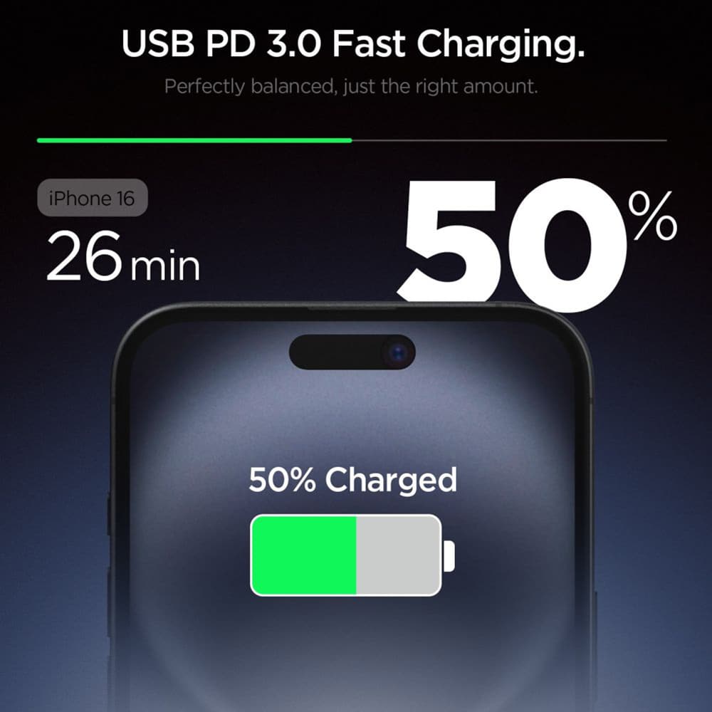 Spigen - Φορτιστής Τοίχου Essential (EE201EU) - Type-C, GaN, Γρήγορη Φόρτιση, PD20W, Quantum Boost - Μαύρο - Image 2