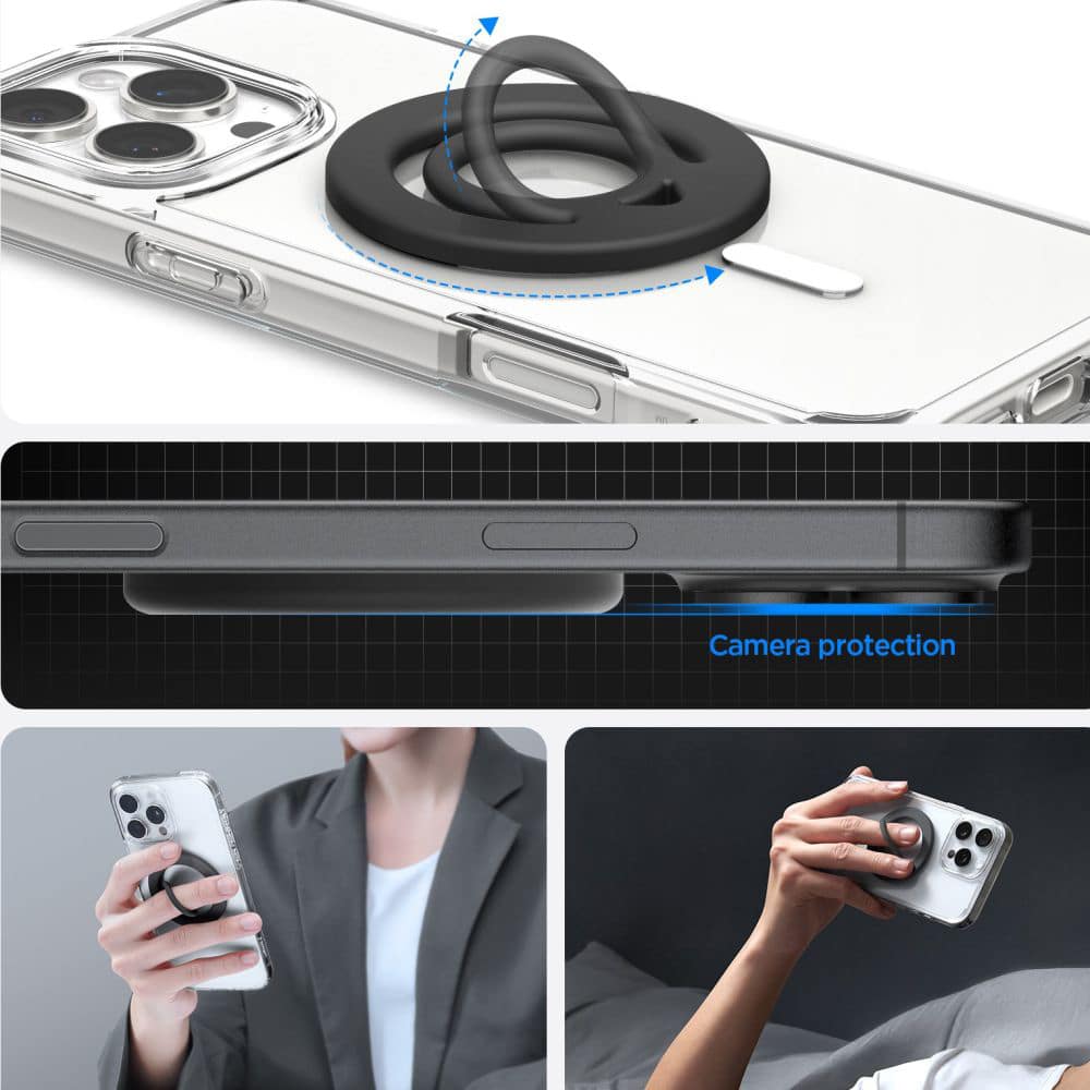 Spigen - Phone Ring Dual Pop MagSafe - with Flexible Finger Loop Grip, Dual Magnetic, Silicone - Black - Image 10