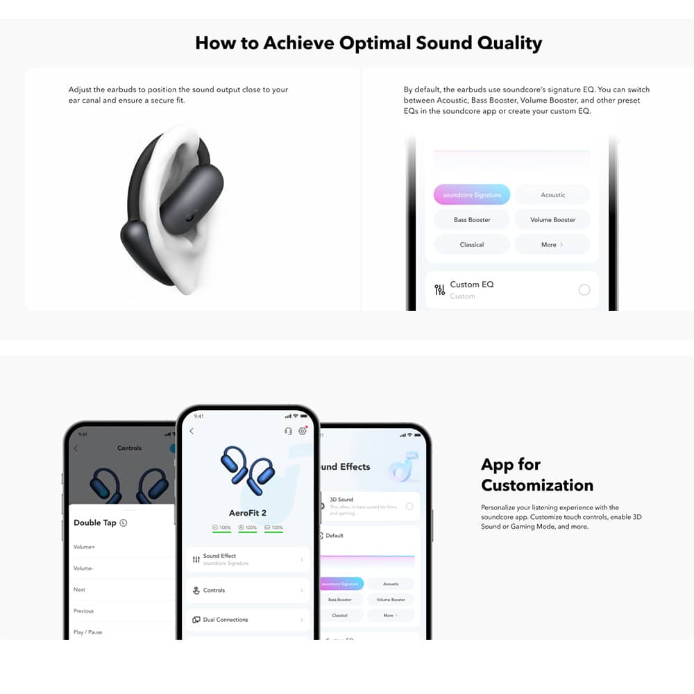 Anker - Ασύρματα Ακουστικά SoundCore AeroFit 2 (A3874G11) - για Άθληση, με Μικρόφωνο, Bluetooth, Αδιάβροχα, Hi-Res - Μαύρο - Image 3