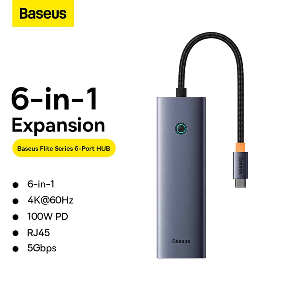 Baseus - Docking Station UltraJoy (B00052807813-00) - Type-C to HDMI, 3xUSB, Type-C, RJ45, 4K@60Hz - Space Grey - Image 5