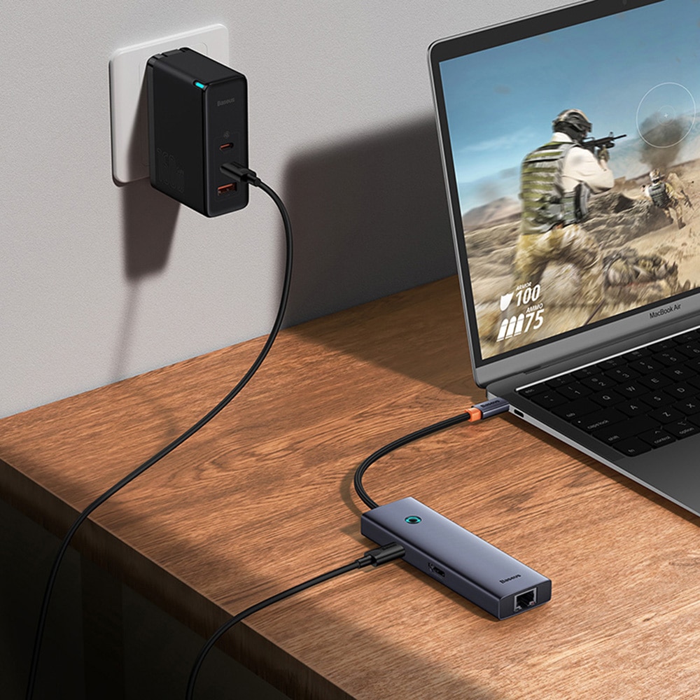 Baseus - Docking Station UltraJoy (B00052807813-00) - Type-C to HDMI, 3xUSB, Type-C, RJ45, 4K@60Hz - Space Grey - Image 3