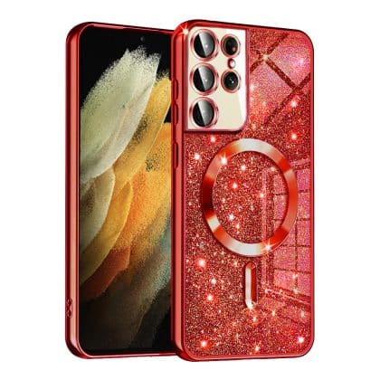 Techsuit Luxury Glitter MagSafe - θήκη για Samsung Galaxy S21 Ultra 5G - Κόκκινο