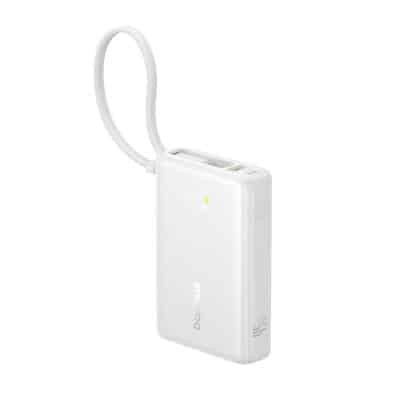 Baseus - Power Bank PicoGo (P10076803213-00) - Type-C, USB, Γρήγορη Φόρτιση, 45W, 10000mAh, Ενσωματωμένο Καλώδιο Type-C - Λευκό