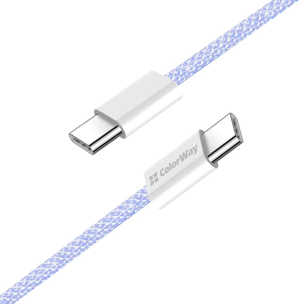 ColorWay - Καλώδιο Δεδομένων (CW-CBPDCC061-PU) - για MacBook Pro, Type-C σε Type-C, PD Γρήγορη Φόρτιση 60W, 3A, Νάιλον, 1m - Μωβ - Image 4