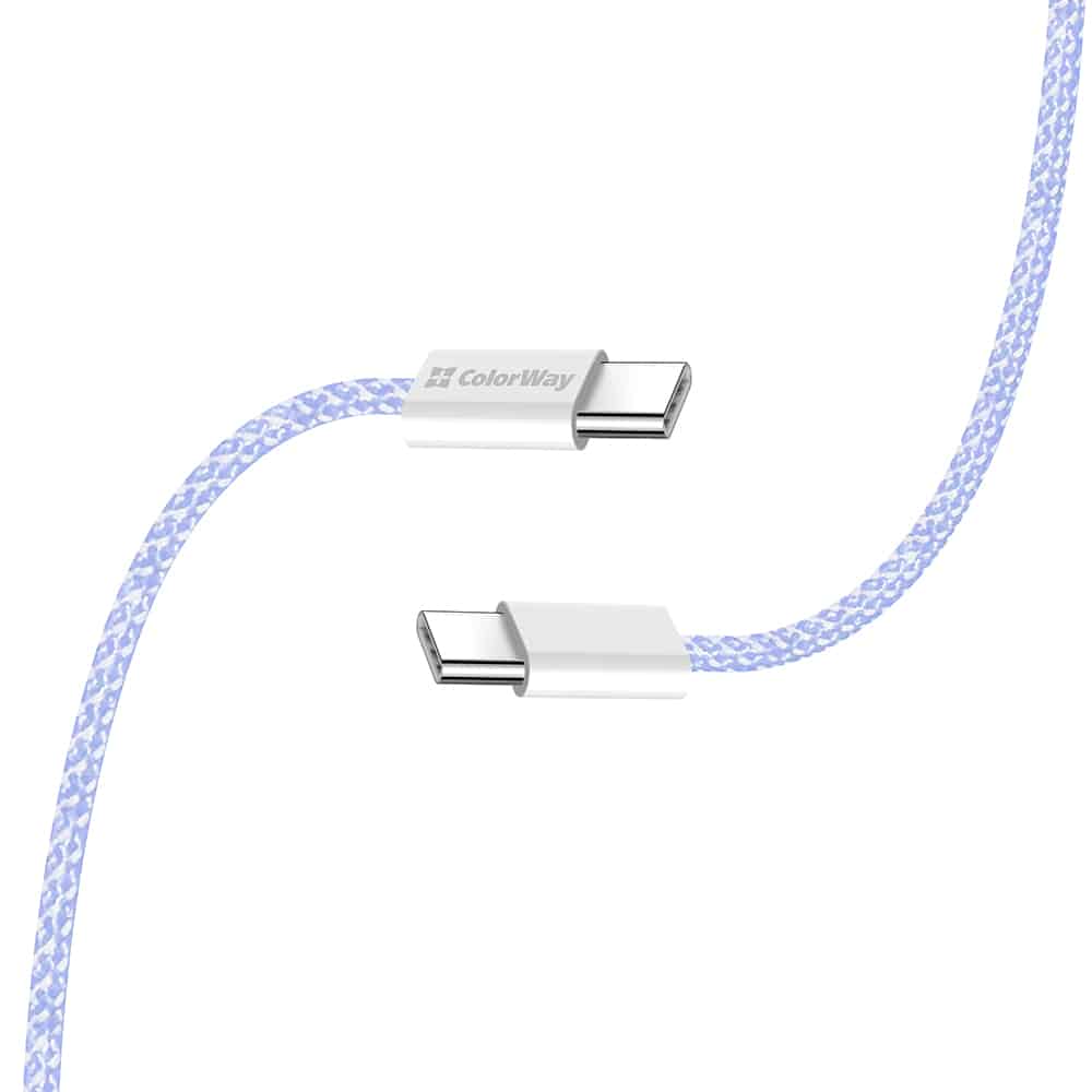 ColorWay - Καλώδιο Δεδομένων (CW-CBPDCC061-PU) - για MacBook Pro, Type-C σε Type-C, PD Γρήγορη Φόρτιση 60W, 3A, Νάιλον, 1m - Μωβ - Image 3