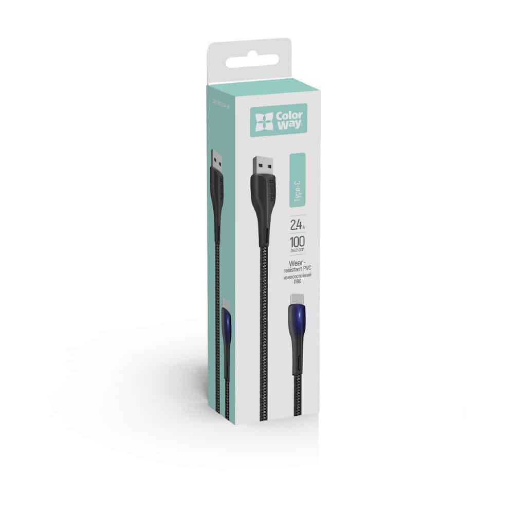 ColorWay - Καλώδιο Δεδομένων (CW-CBUC034-BK) - USB σε Type-C, για Συγχρονισμό & Φόρτιση, με ένδειξη LED, 2.4A, 480Mbps, 1m - Μαύρο - Image 7