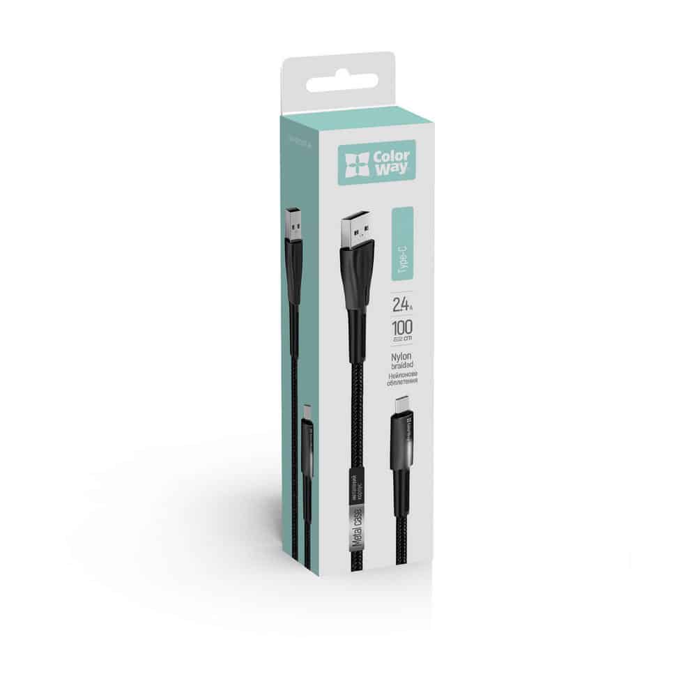 ColorWay - Καλώδιο Δεδομένων (CW-CBUC035-BK) - USB σε Type-C, Quick Charge 3.0, με ένδειξη LED, Νάιλον, 2.4A, 480Mbps, 1m - Μαύρο - Image 8