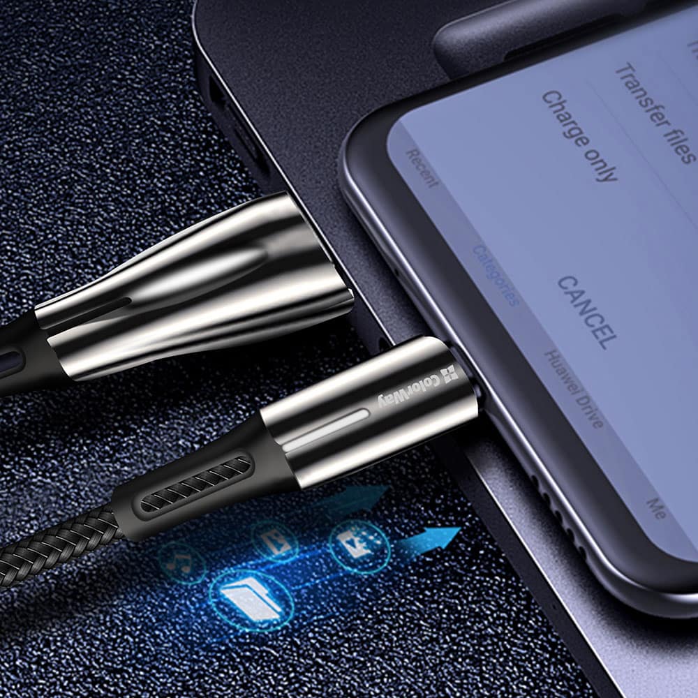 ColorWay - Καλώδιο Δεδομένων (CW-CBUC035-BK) - USB σε Type-C, Quick Charge 3.0, με ένδειξη LED, Νάιλον, 2.4A, 480Mbps, 1m - Μαύρο - Image 4