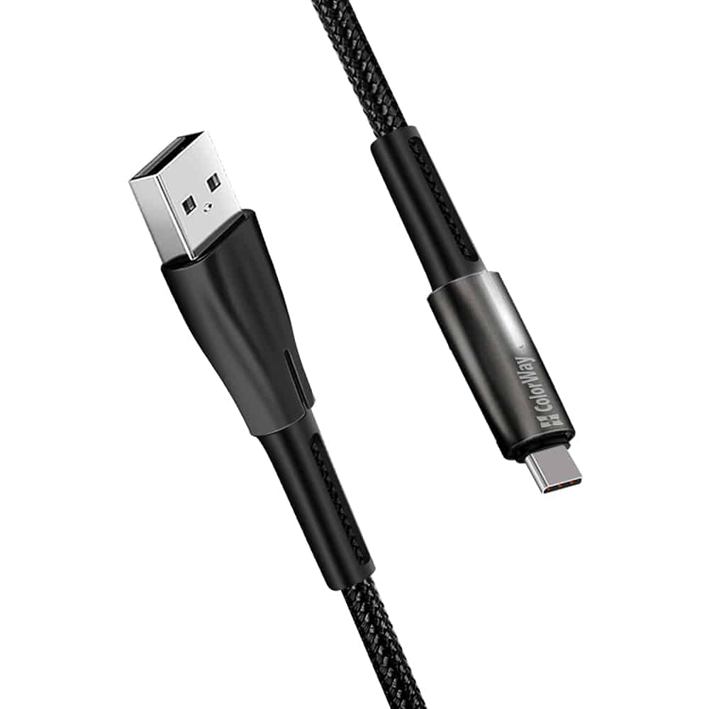 ColorWay - Καλώδιο Δεδομένων (CW-CBUC035-BK) - USB σε Type-C, Quick Charge 3.0, με ένδειξη LED, Νάιλον, 2.4A, 480Mbps, 1m - Μαύρο - Image 2