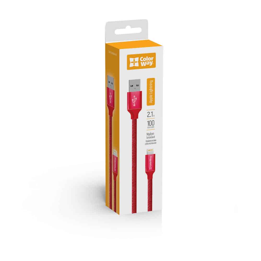 ColorWay - Καλώδιο Δεδομένων (CW-CBUL004-RD) - USB 2.0 σε Apple Lightning, για Συγχρονισμό & Φόρτιση, Νάιλον, 2.1A, 480Mbps, 1m - Κόκκινο - Image 3