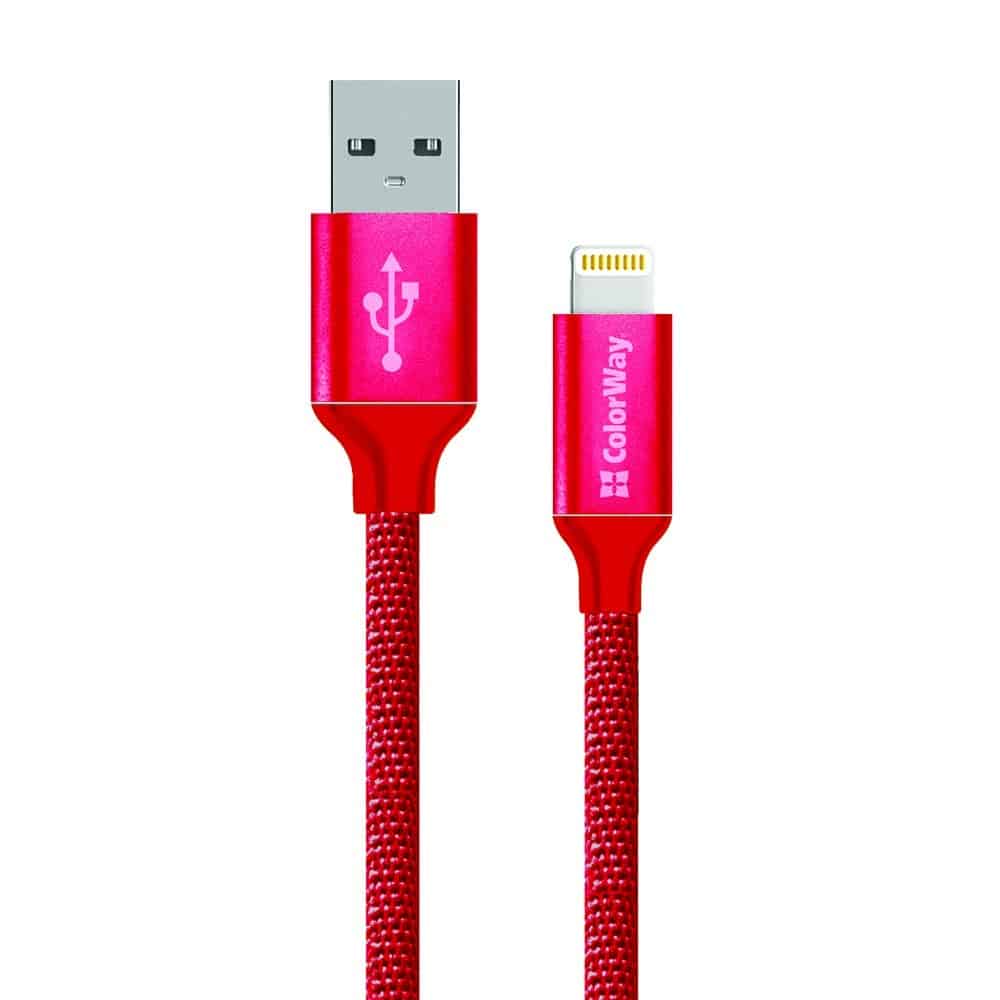 ColorWay - Καλώδιο Δεδομένων (CW-CBUL004-RD) - USB 2.0 σε Apple Lightning, για Συγχρονισμό & Φόρτιση, Νάιλον, 2.1A, 480Mbps, 1m - Κόκκινο - Image 2