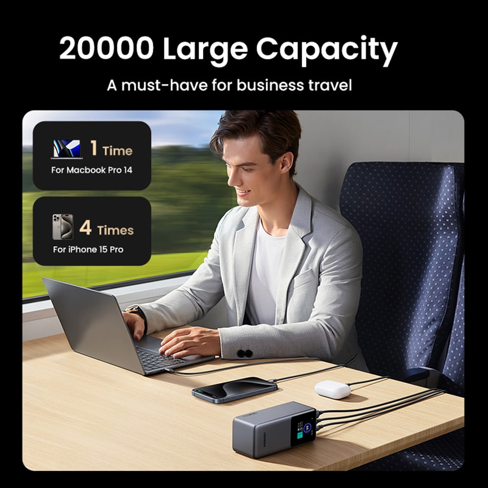 Ugreen - Power Bank PB721 (35524B) - με Ψηφιακή Οθόνη, Γρήγορη Φόρτιση, 20000mAh, USB, 2x Type-C, 130W, QC, PD, 5V/3A - Γκρι - Image 14