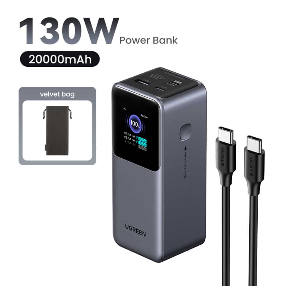 Ugreen - Power Bank PB721 (35524B) - με Ψηφιακή Οθόνη, Γρήγορη Φόρτιση, 20000mAh, USB, 2x Type-C, 130W, QC, PD, 5V/3A - Γκρι - Image 3