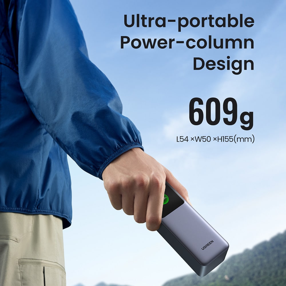 Ugreen - Power Bank PB722 (35525B) - Γρήγορη Φόρτιση, Ψηφιακή Οθόνη, 20000mAh, USB, 2x Type-C, 200W, QC, PD, 5V/3A - Γκρι - Image 4