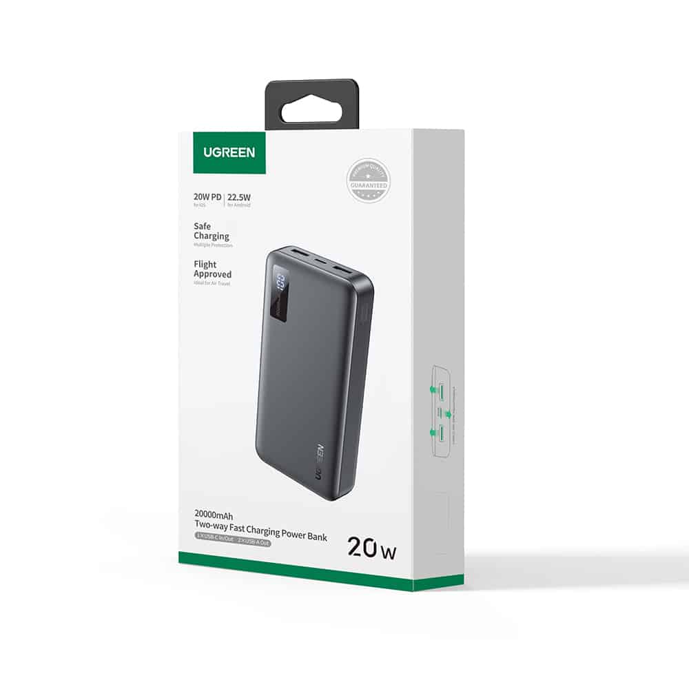 Ugreen - Power Bank PB312 (25683) - Γρήγορη Φόρτιση, Ψηφιακή Οθόνη, 20000mAh, 2x USB, 2x Type-C, 22.5W, PD3.0, 5V/3A - Μαύρο - Image 13