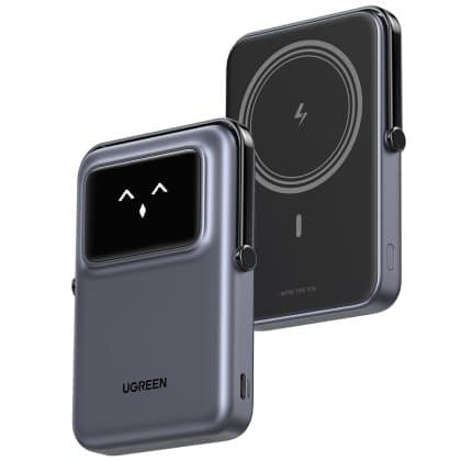 Ugreen - Ασύρματο Power Bank Uno PB572 (45327) - MagSafe, Γρήγορη Φόρτιση, Οθόνη TFT, Βάση, 10000mAh, USB-C, 20W, 5V/3A - Γκρι