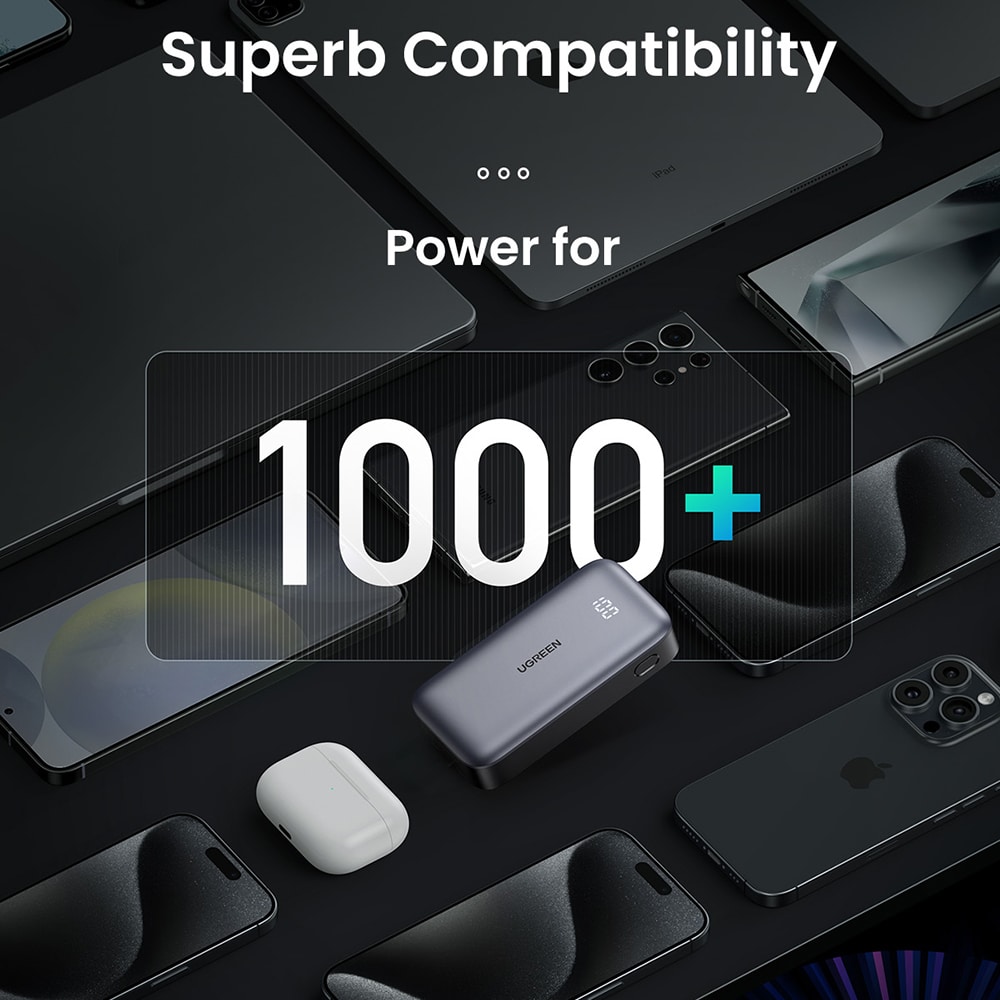 Ugreen - Power Bank PB502 (25185) - Γρήγορη Φόρτιση, με Ψηφιακή Οθόνη, 10000mAh, USB, Type-C, 30W, 5V/3A - Γκρι - Image 5