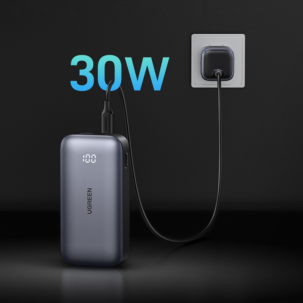 Ugreen - Power Bank PB502 (25185) - Γρήγορη Φόρτιση, με Ψηφιακή Οθόνη, 10000mAh, USB, Type-C, 30W, 5V/3A - Γκρι - Image 4