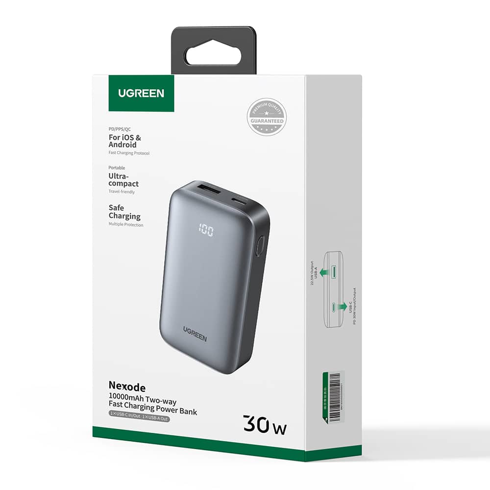 Ugreen - Power Bank PB502 (25185) - Γρήγορη Φόρτιση, με Ψηφιακή Οθόνη, 10000mAh, USB, Type-C, 30W, 5V/3A - Γκρι - Image 10