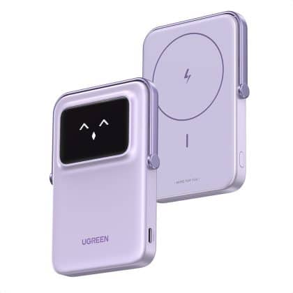 Ugreen - Power Bank PB571 (35606) - με Ψηφιακή Οθόνη, Γρήγορη Φόρτιση, Μαγνητικό, Ασύρματο, 5000mAh, USB-C, 18W, 3A - Μωβ