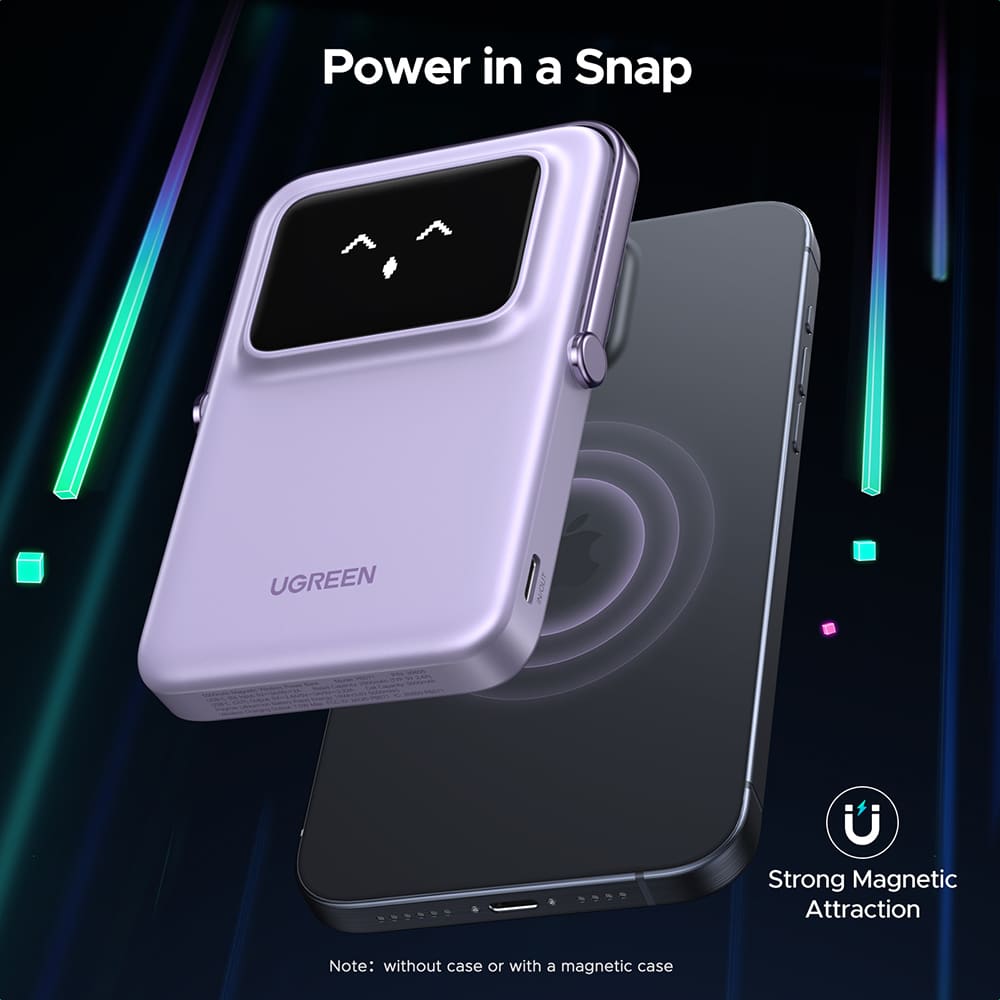 Ugreen - Power Bank PB571 (35606) - με Ψηφιακή Οθόνη, Γρήγορη Φόρτιση, Μαγνητικό, Ασύρματο, 5000mAh, USB-C, 18W, 3A - Μωβ - Image 6